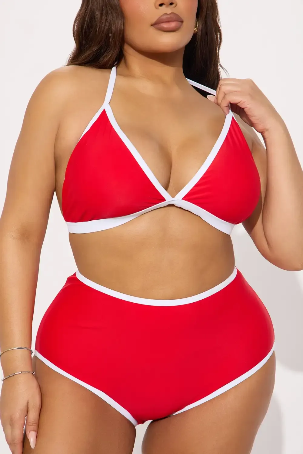 Hazel Contrast Trim Boyshort 2 Piece Bikini - Red/combo