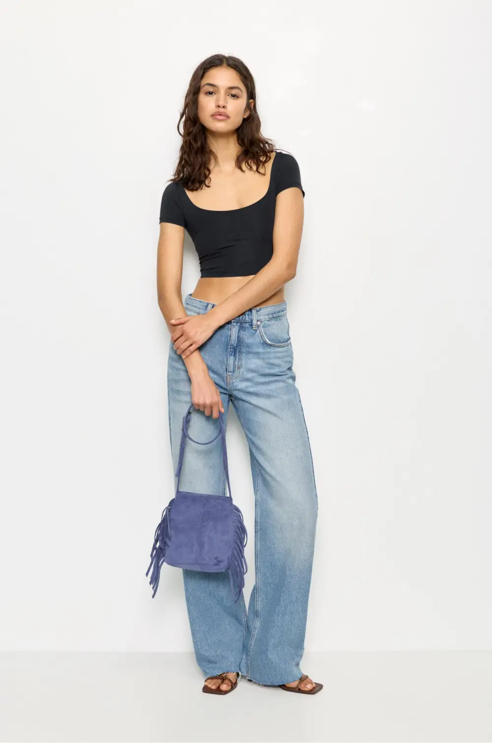 Cropped polyamide T-shirt