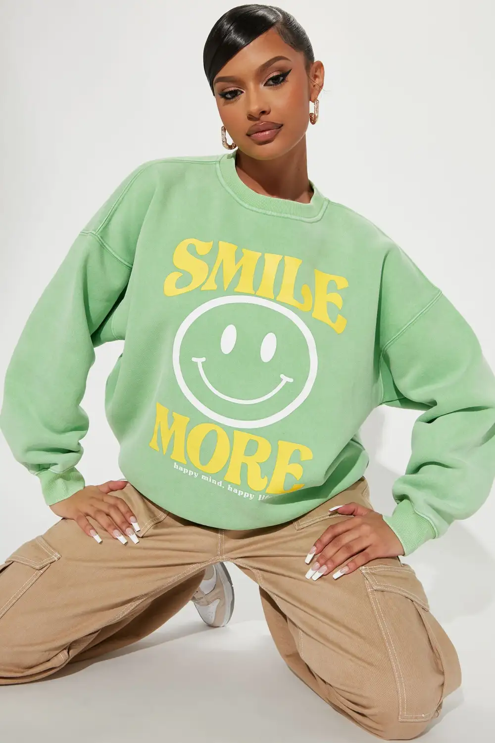 Smile More Washed Sweatshirt - Green