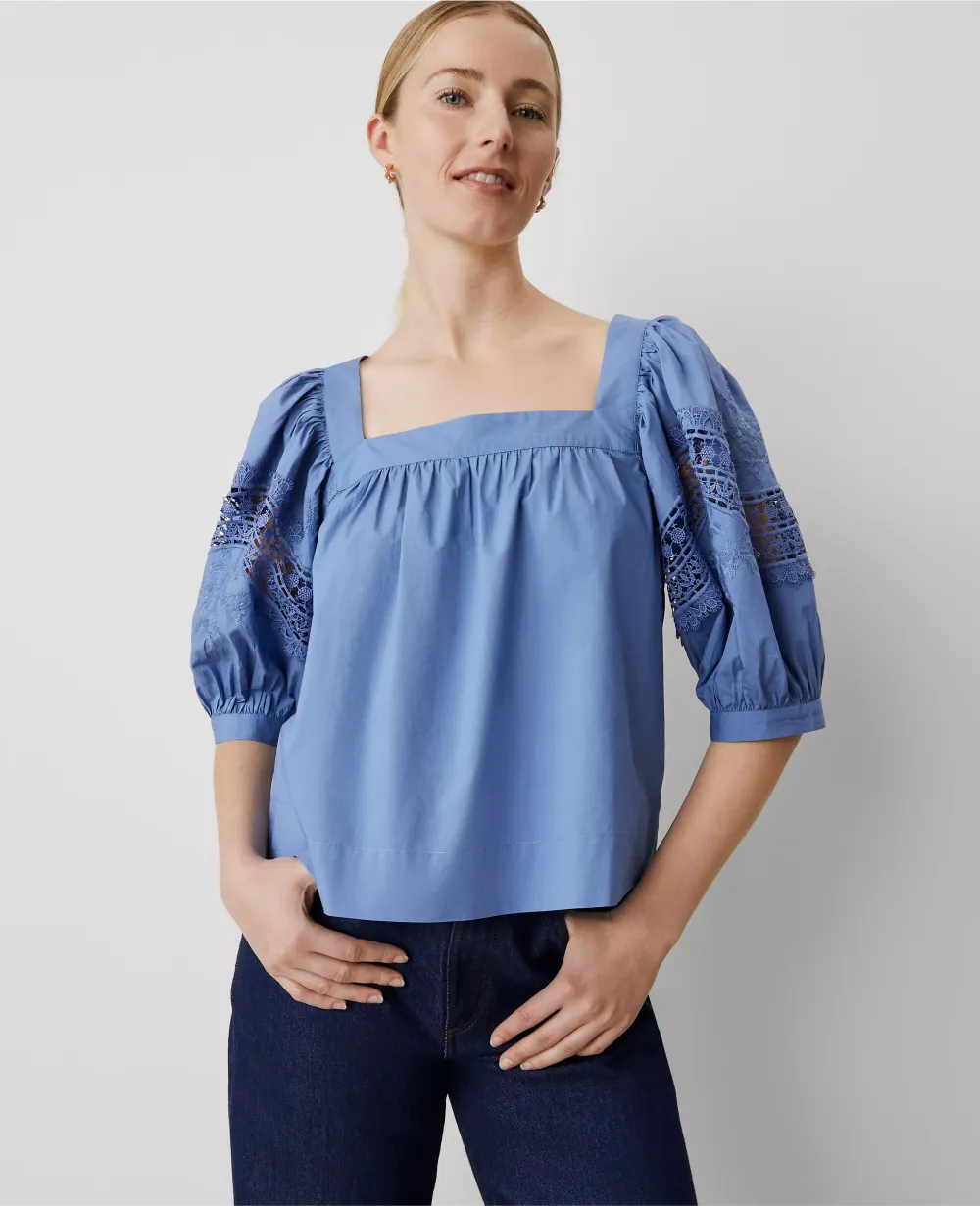 Eyelet Puff Sleeve Blouse