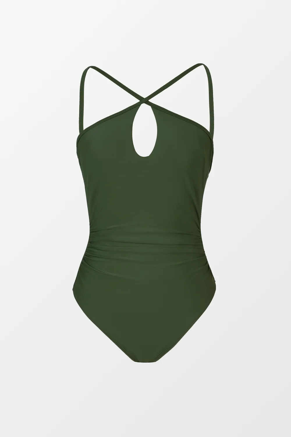 Green Cutout Ruched Tummy Control One Piece Swimsuit
