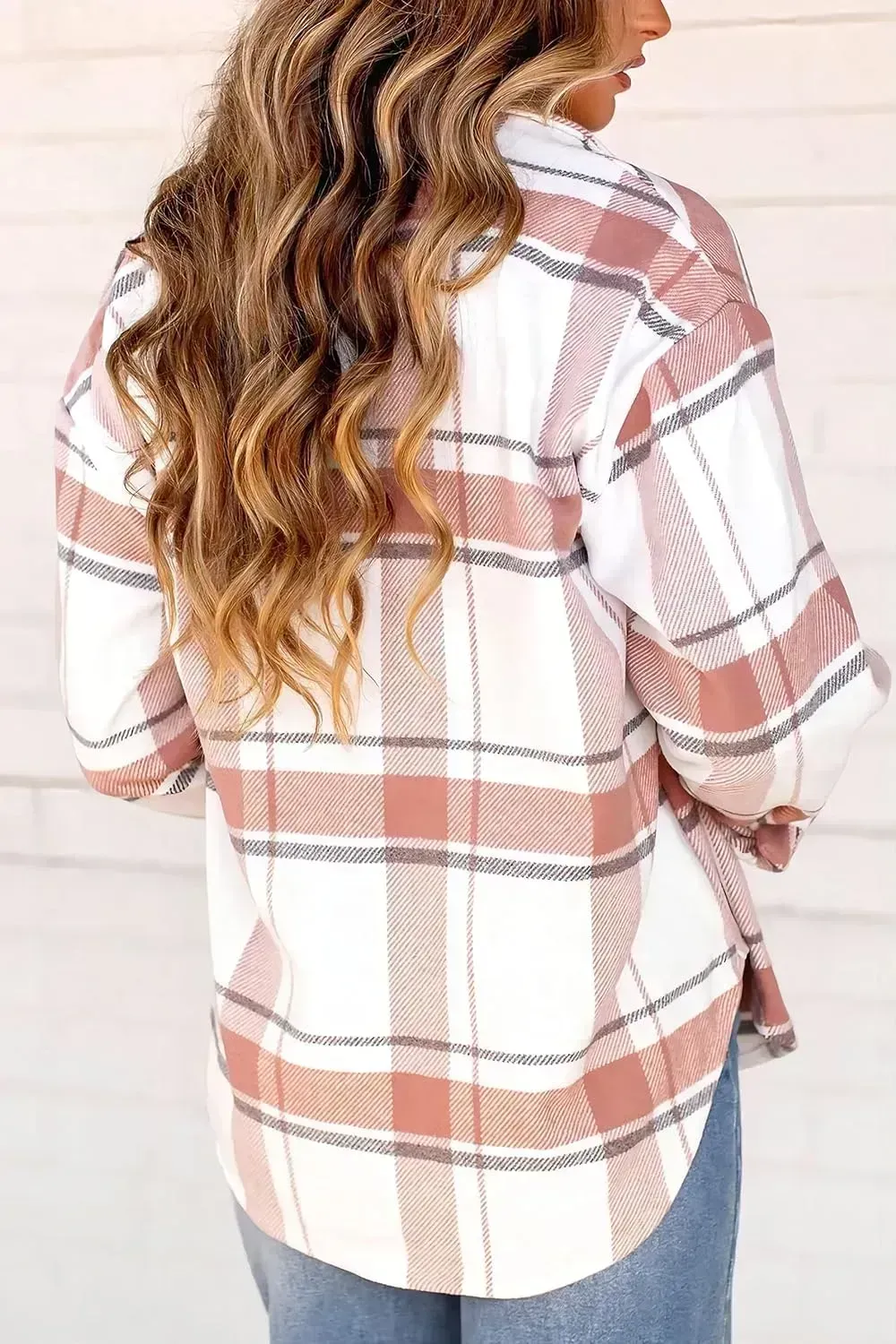 Womens Casual Plaid Shacket Button Down Long Sleeve Shirt