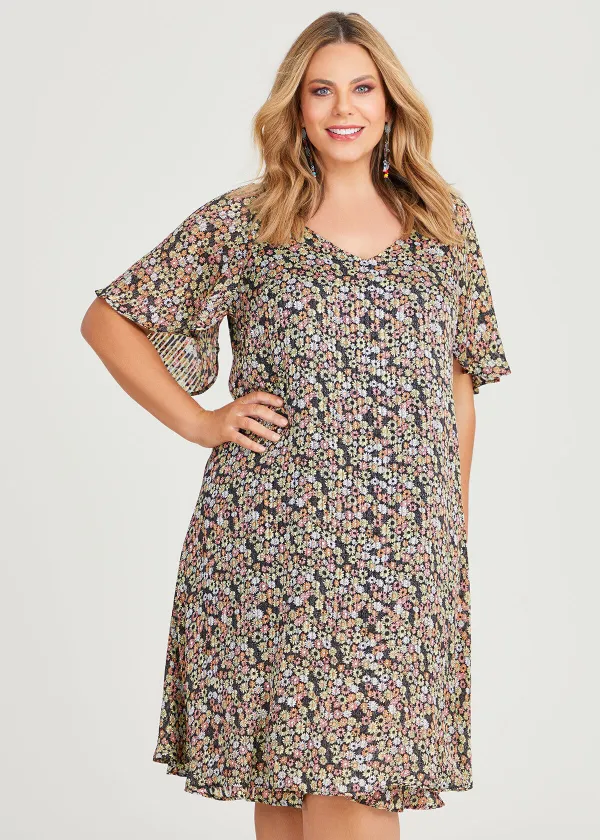 Ruffle Sleeve Overlay Dress