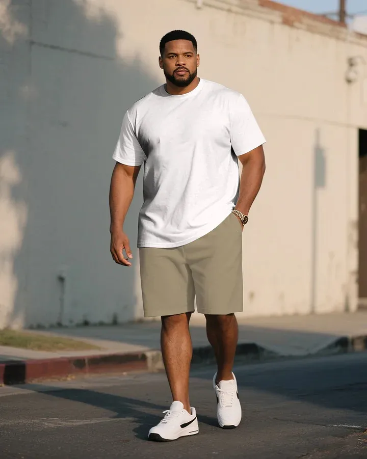 Big  Tall Men Grey  Red  Blue  Green Khaki  Pink Casual Sports Chest Large Logo Printed Crew Neck Short Sleeve T-Shirt Shorts Suit