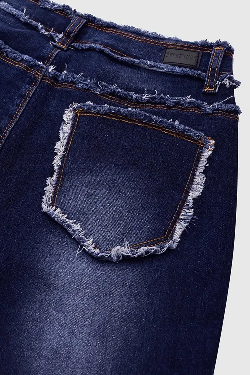Raw Hem Wash High Stretch Mid Waist Flare Jeans