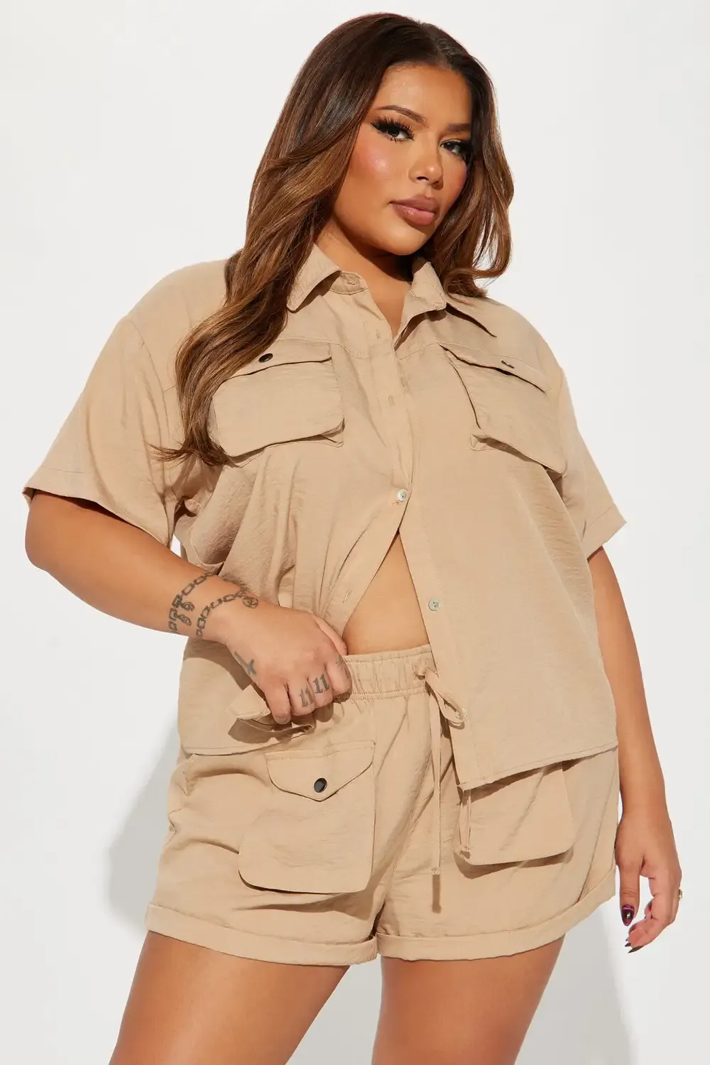 Chloe Cargo Short Set - Taupe