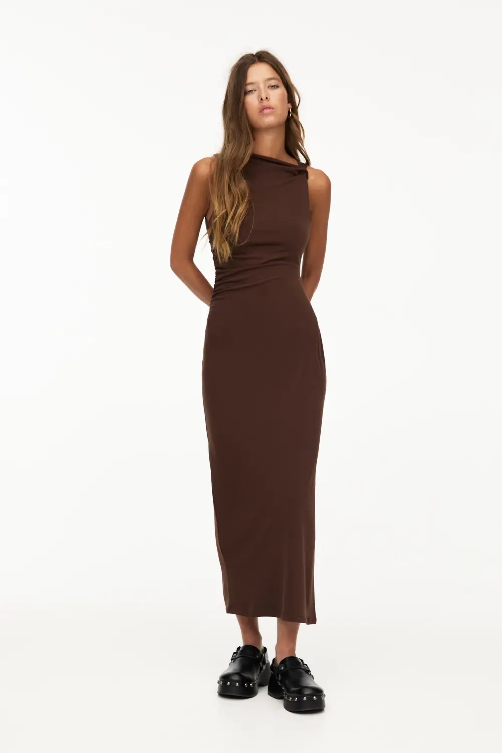 Vestido midi frunces