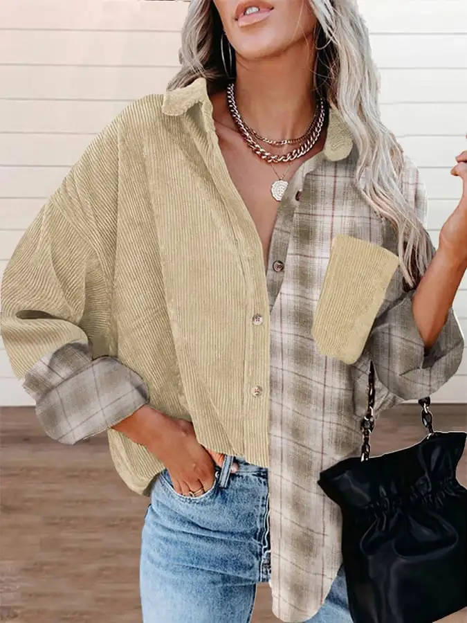 Women's Plaid Stitching Shirt