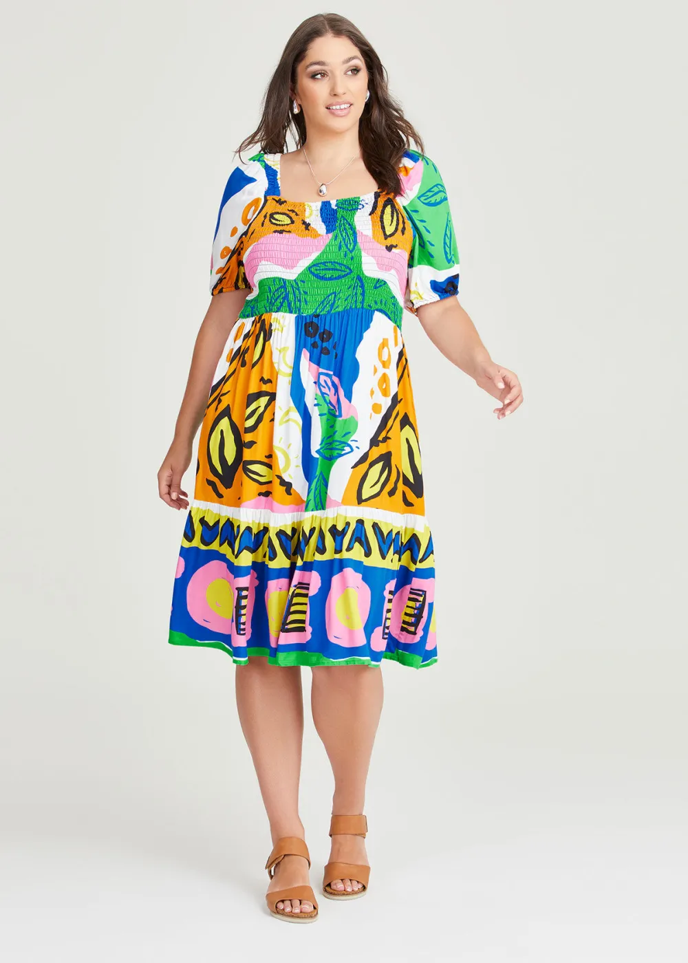 Natural Sunseeker Shirred Dress