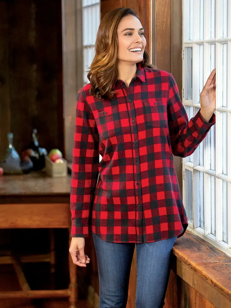 Women's Buffalo Check Flannel Boyfriend Shirt