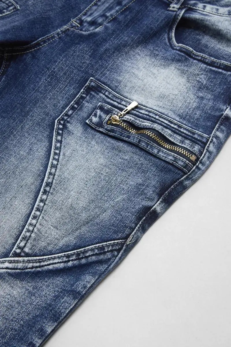Zip Pocket Roll Hem Mid Waist Crop Jeans Without Belt