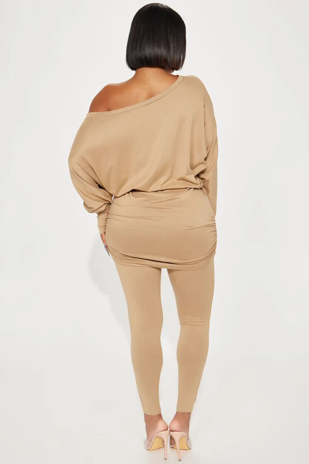 Camila Off Shoulder Legging Set - Taupe