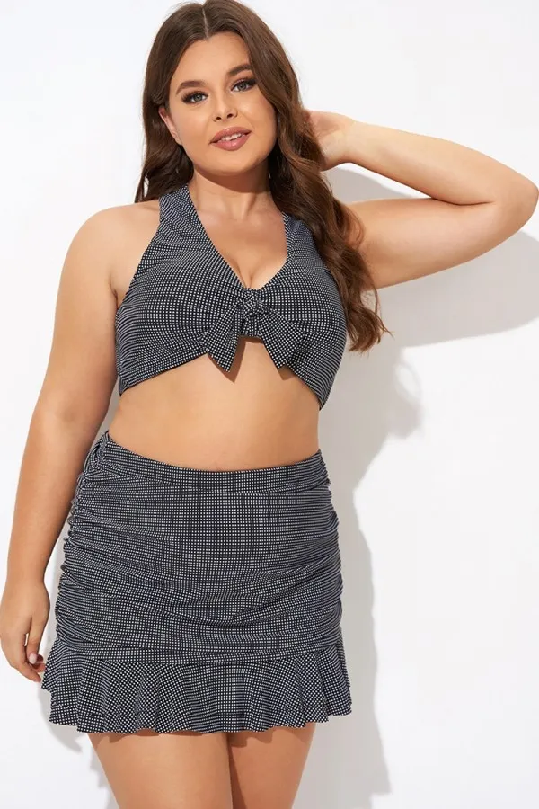 Black Checkers Pattern Knot Bikini Top