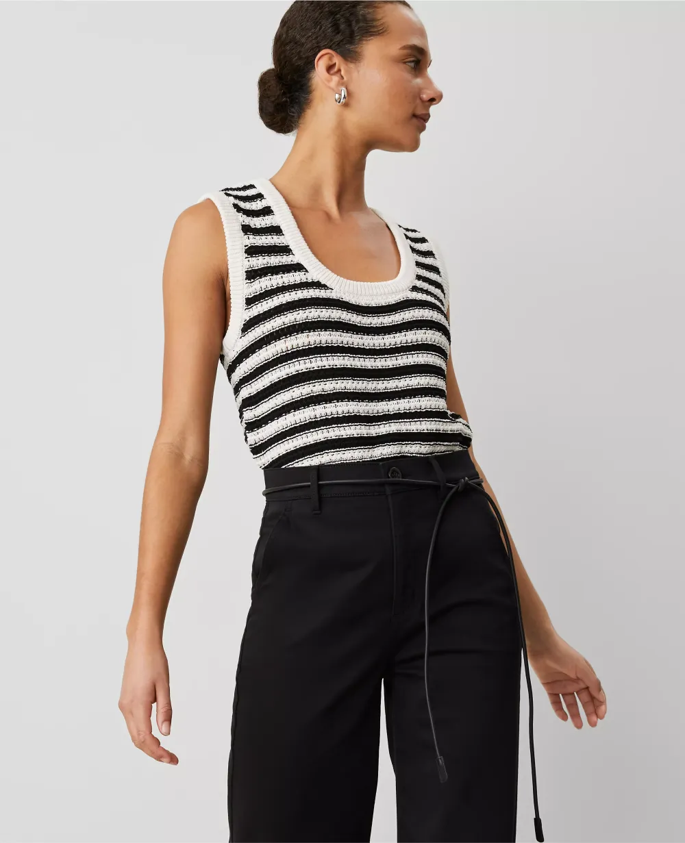 Weekend Collection Striped Open-Stitch Sweater Shell