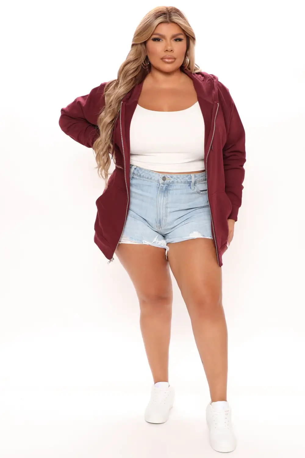 Stole Your Boyfriend's Oversized Zip Up Hoodie - Burgundy