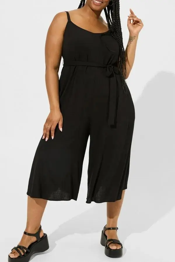 Plus Size Black Sleeveless Easy Culotte Jumpsuit