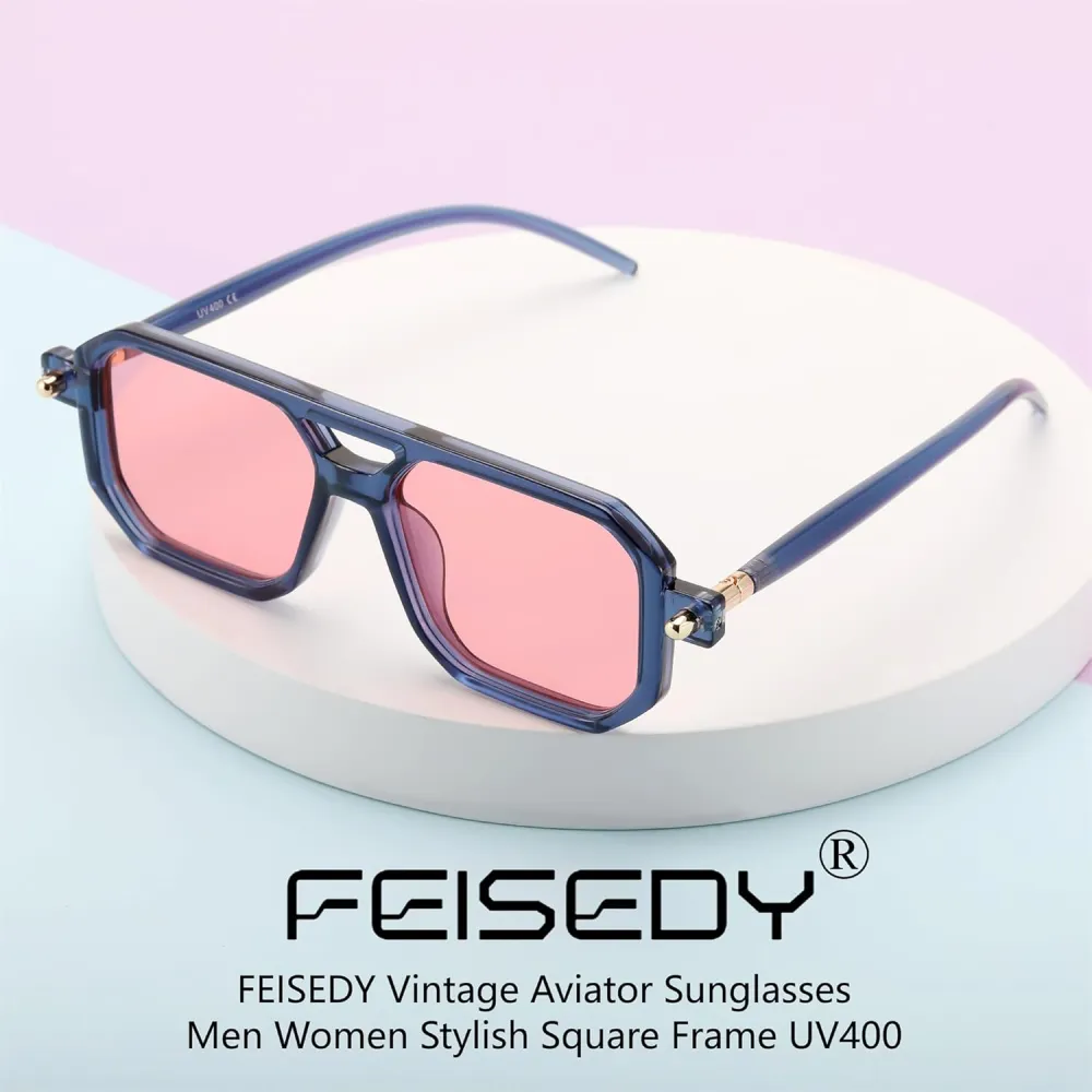FEISEDY Vintage Square 70s Flat Aviator Sunglasses Women Men Classic Retro Stylish Frame UV400 Sunglasses B2622