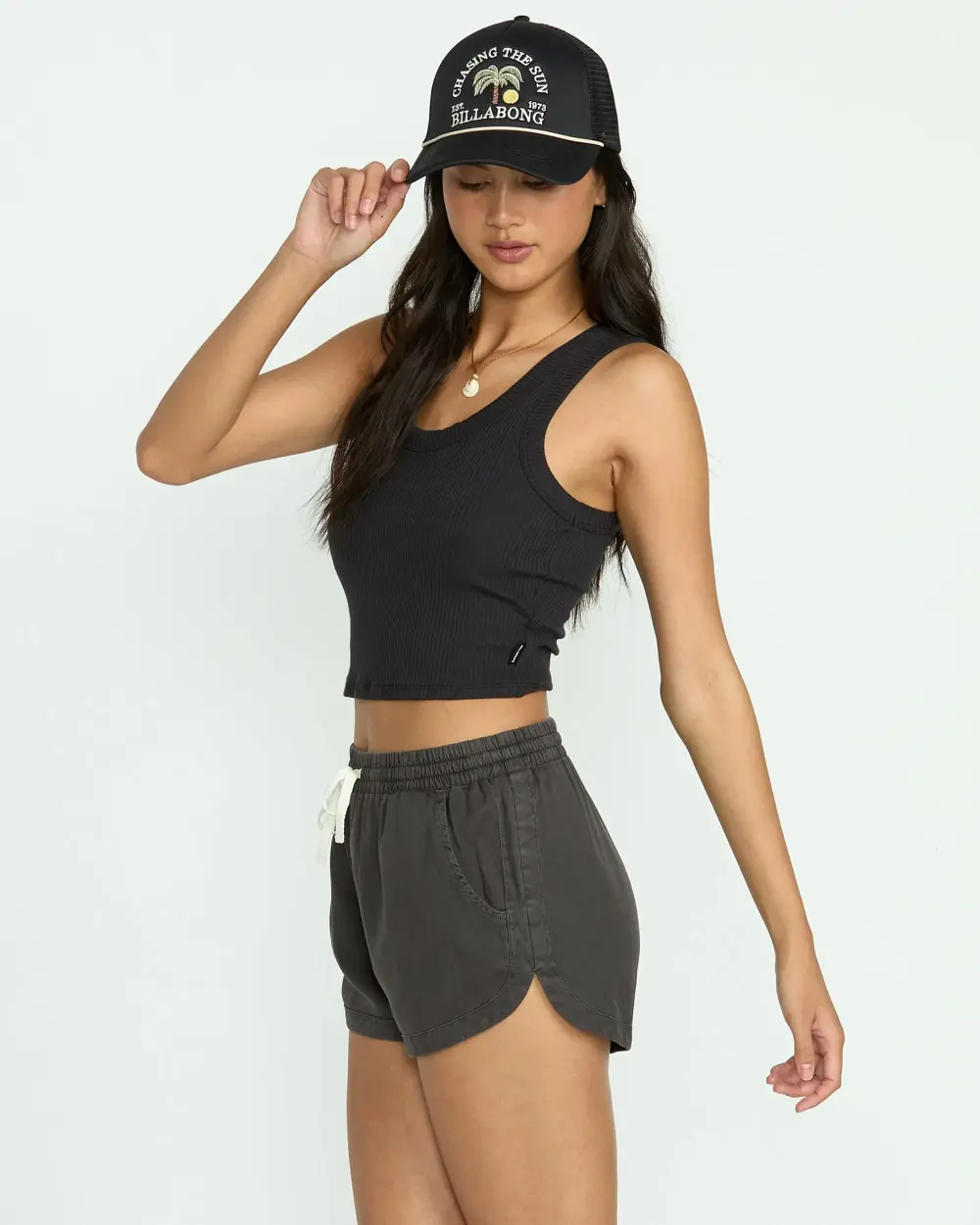 Road Trippin Elastic Waist Shorts - Off Black