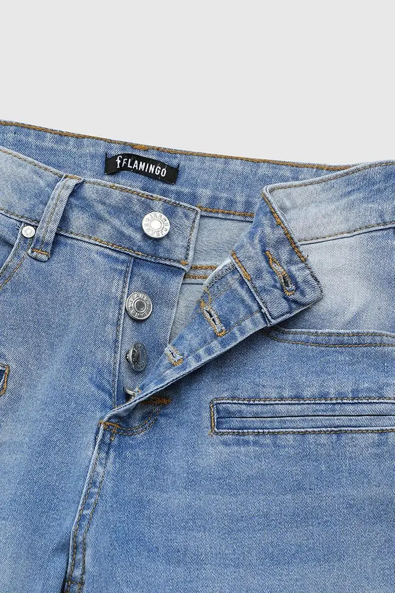 Button Fly Wide Leg Mid Rise Jeans Without Belt