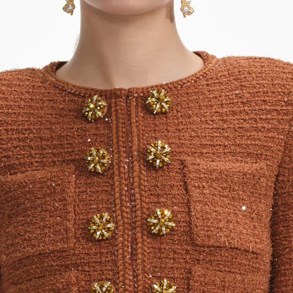 Brown Textured Knit Jacket
