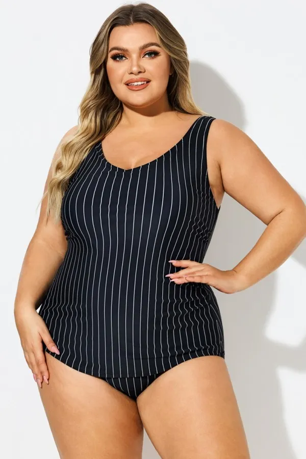 V-Neck Striped Sarong Front One Piece Swimsuit