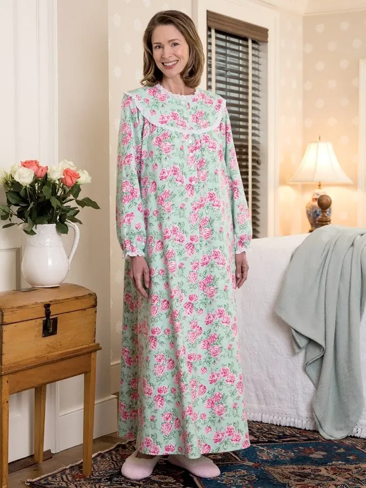 Lanz Nantucket Rose 54 Inch Flannel Nightgown