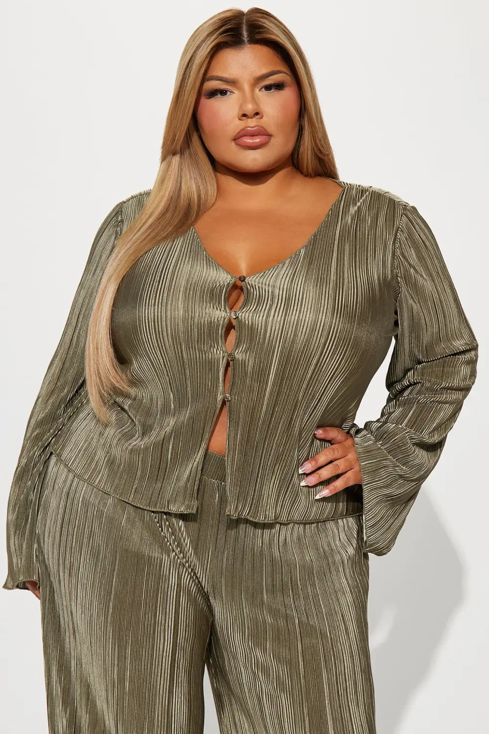 Tahlia Plisse Pant Set - Olive