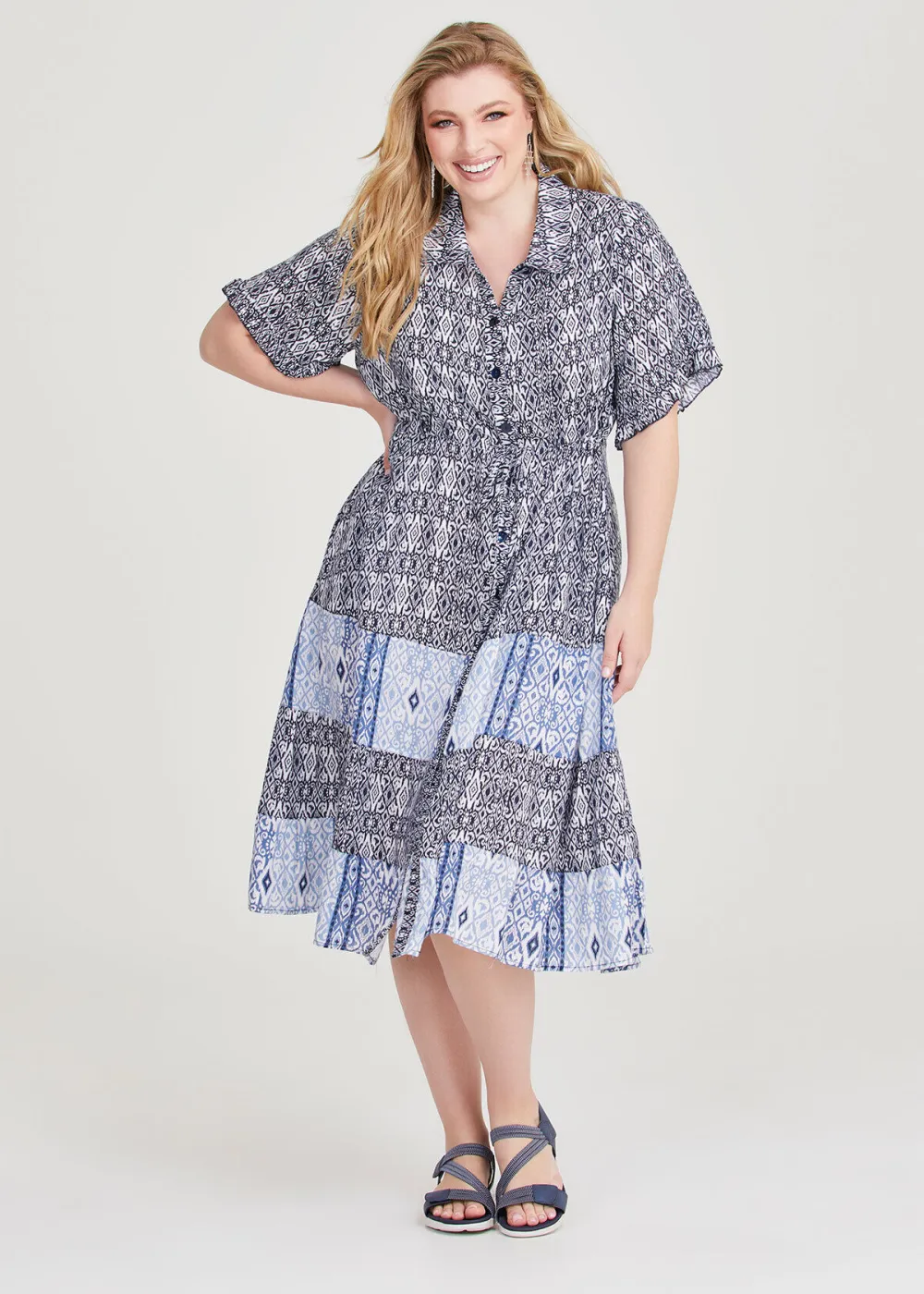 Ikat Lurex Tier Natural Dress
