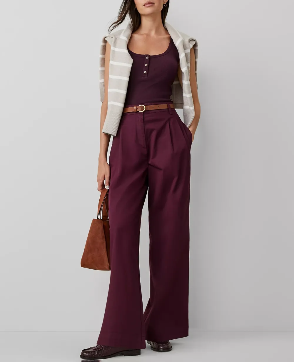 Topstitched Wide-Leg Pant