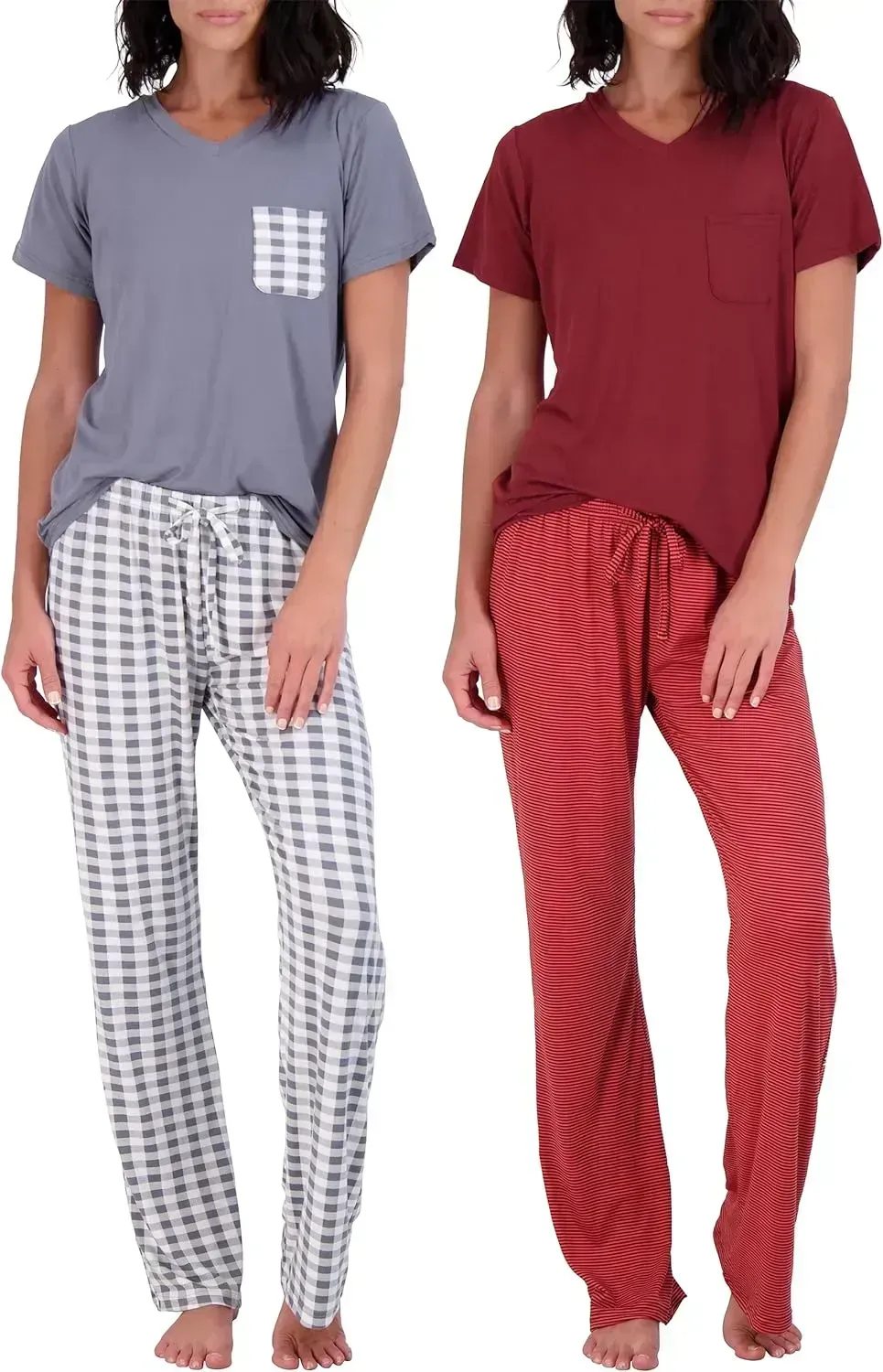 2 Pack: Women’s Pajama Set Super-Soft Short & Long Sleeve Top With Pants (Available In Plus Size)