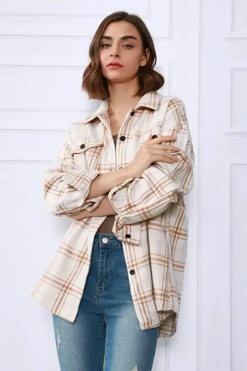 Womens Casual Plaid Shacket Button Down Long Sleeve Shirt
