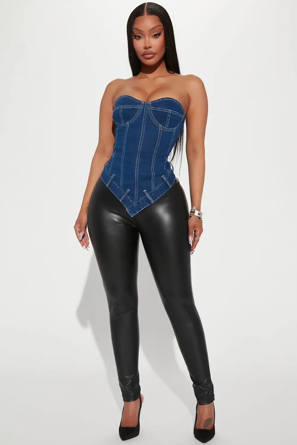 Tensions High Denim Corset Top - Medium Blue Wash