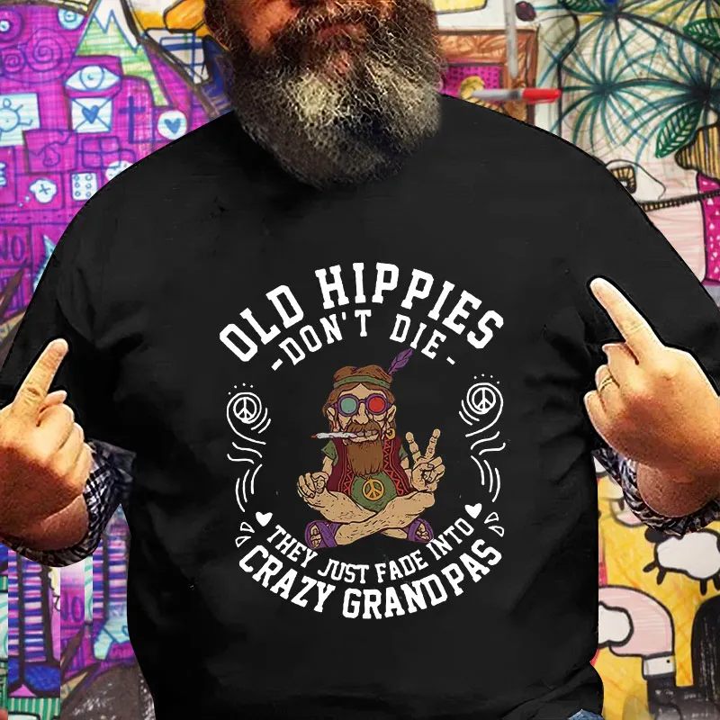 Old Hippie Don't Die Printed Men's T-shirt