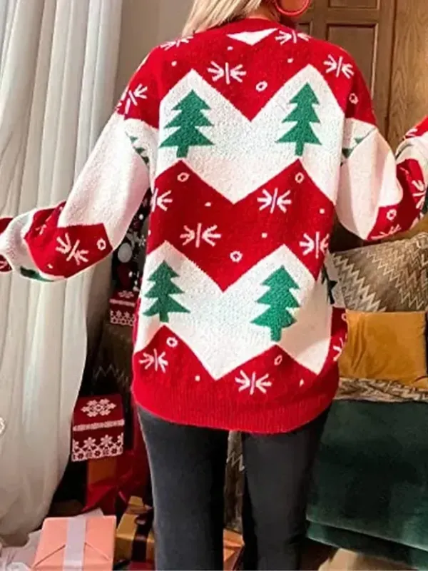 Women's Ugly Christmas Sweater Pullover Sweater Jumper Crew Neck Ribbed Knit Polyester Oversized Fall Winter Xmas Daily Going out Stylish Casual Soft Long Sleeve Color Block Christmas Tree Red S