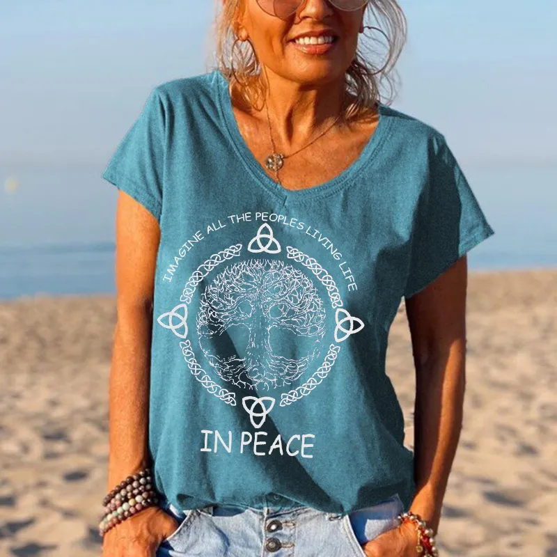 Imagine All The Peoples Livinglife In Peace Crew Neck Tees