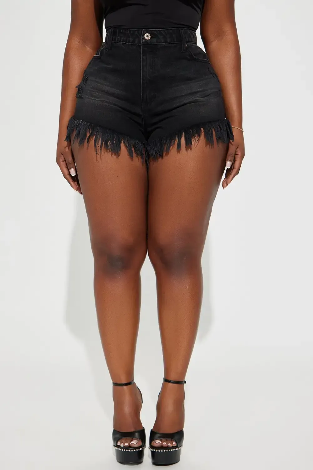 Slay The Way Frayed Denim Shorts - Black
