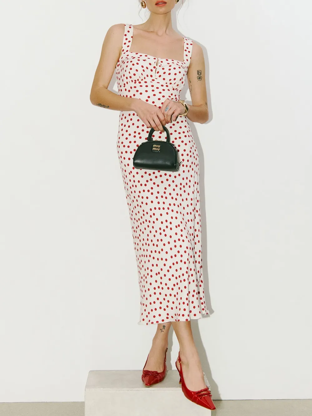 Ruffled Neckline Gingham Maxi Dress