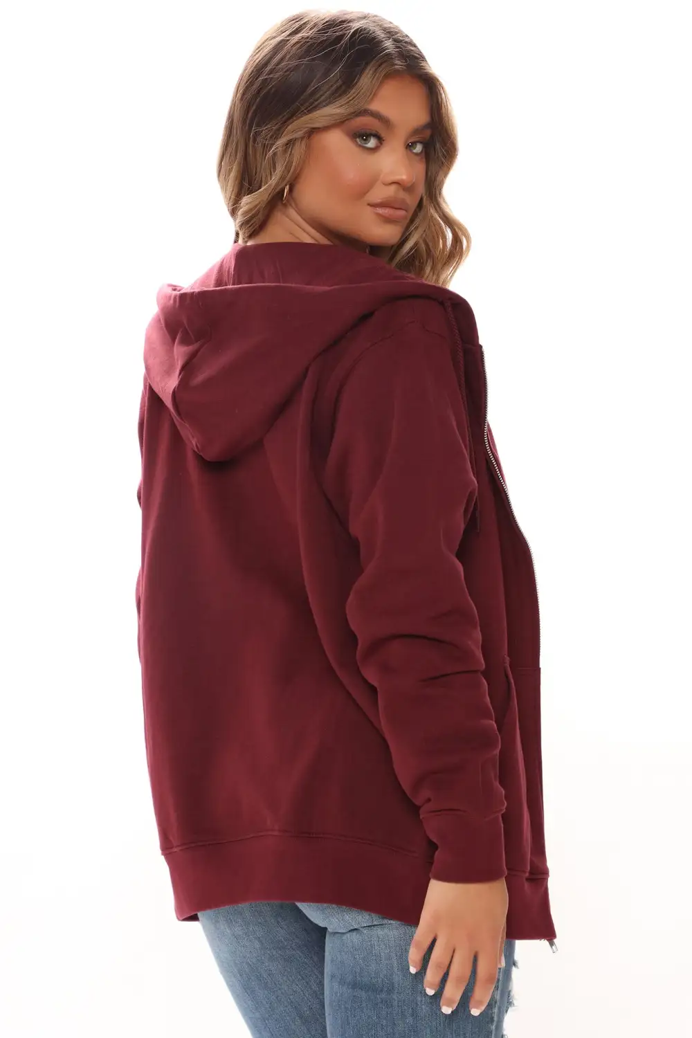 Stole Your Boyfriend's Oversized Zip Up Hoodie - Burgundy