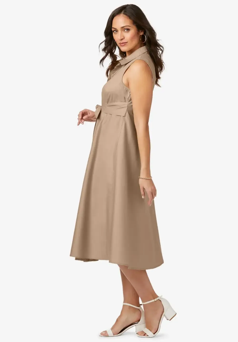 Stretch Cotton Sleeveless Shirtdress