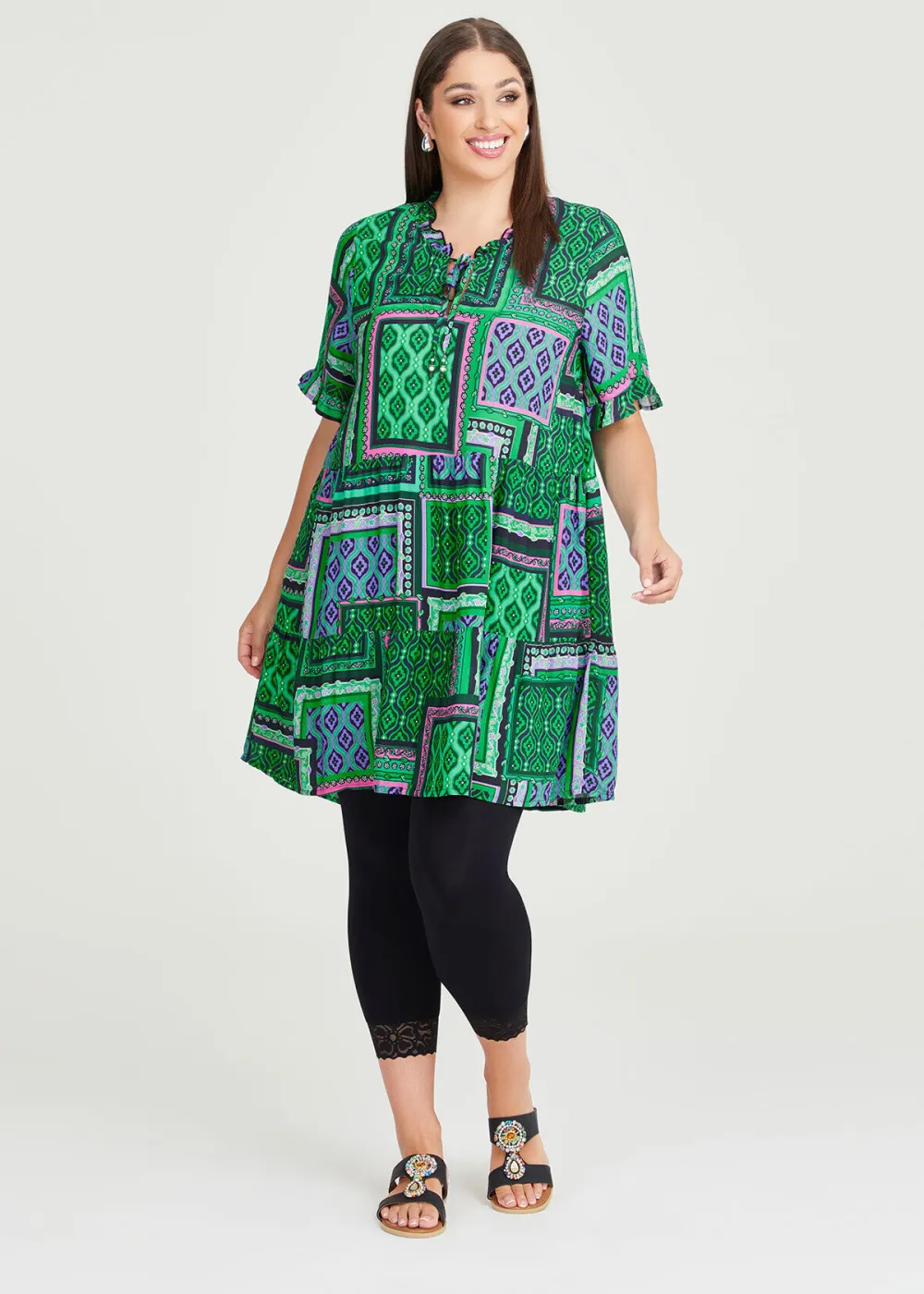 Tile Print Natural Tier Tunic