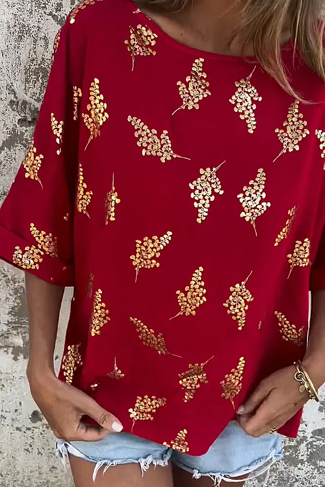Women's Hot Stamped Plant Pattern T-shirt