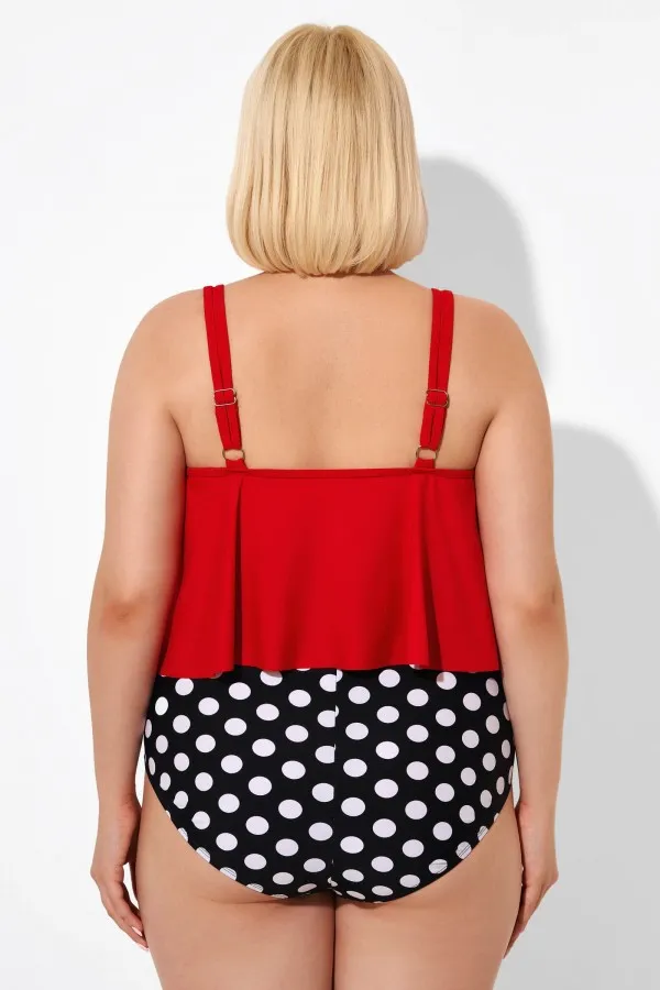 Striped Scoop Neck Ruched Flounce Blouson Tankini Top