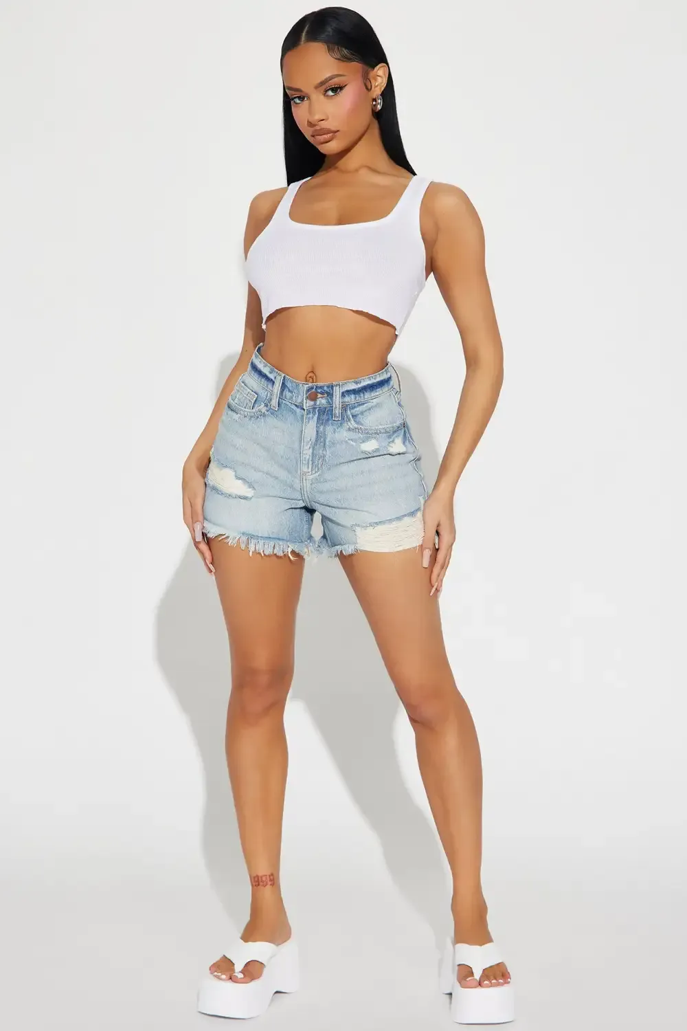 Like You Mean It Ripped Denim Shorts - Vintage Wash