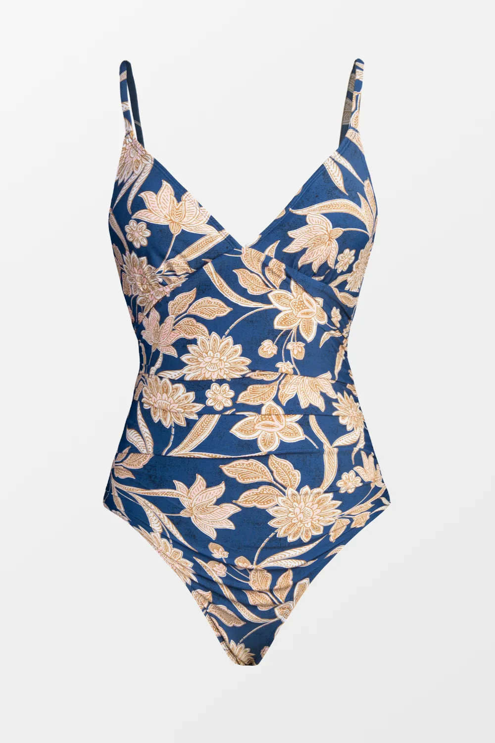 Paisley V Neck Tummy Control Long Torso One Piece Swimsuit