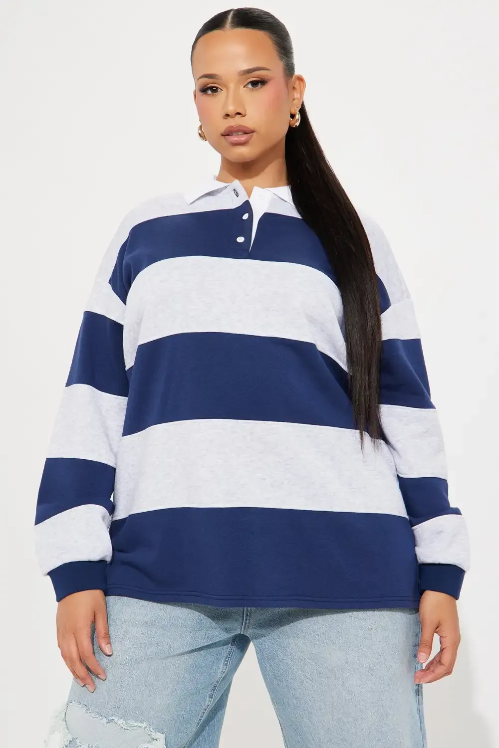Katie Rugby Striped Polo - Navy/combo