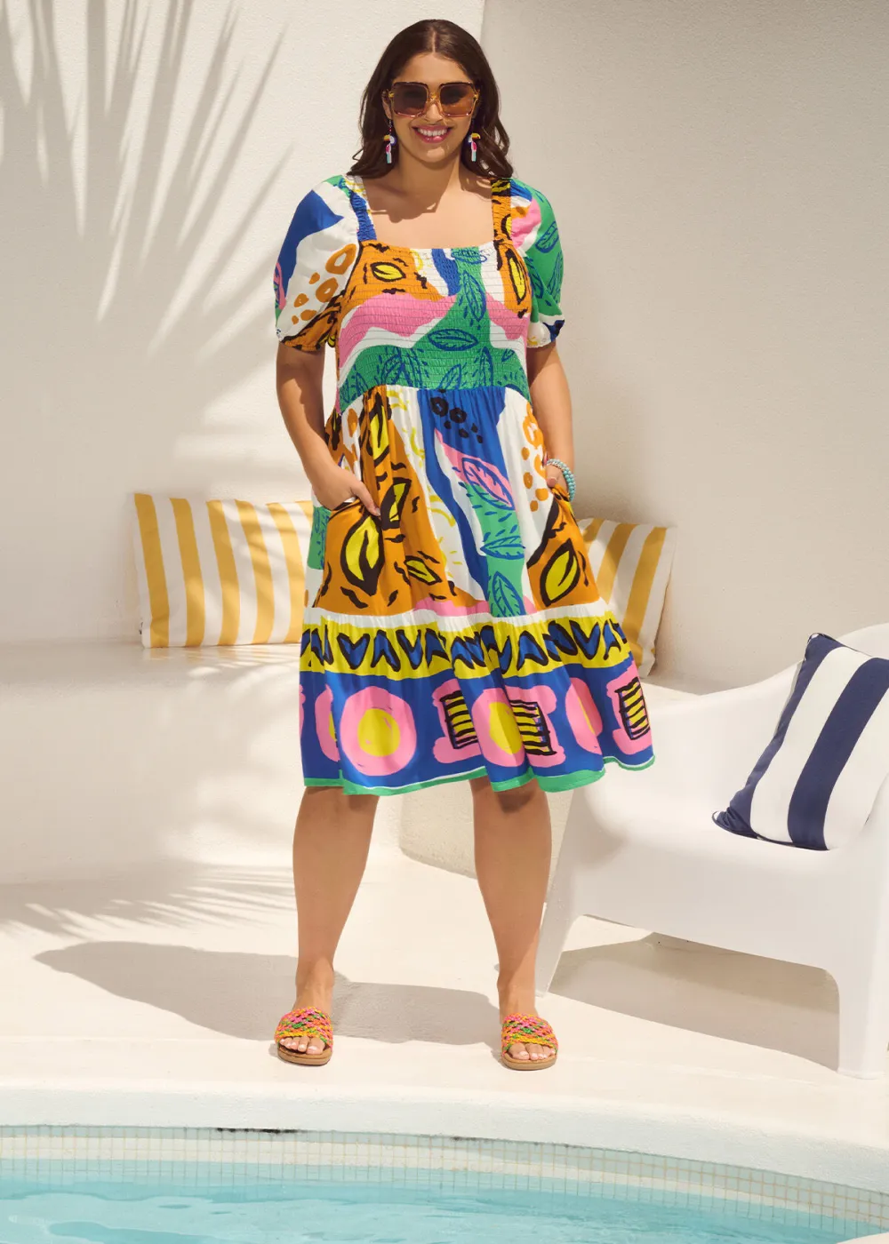Natural Sunseeker Shirred Dress