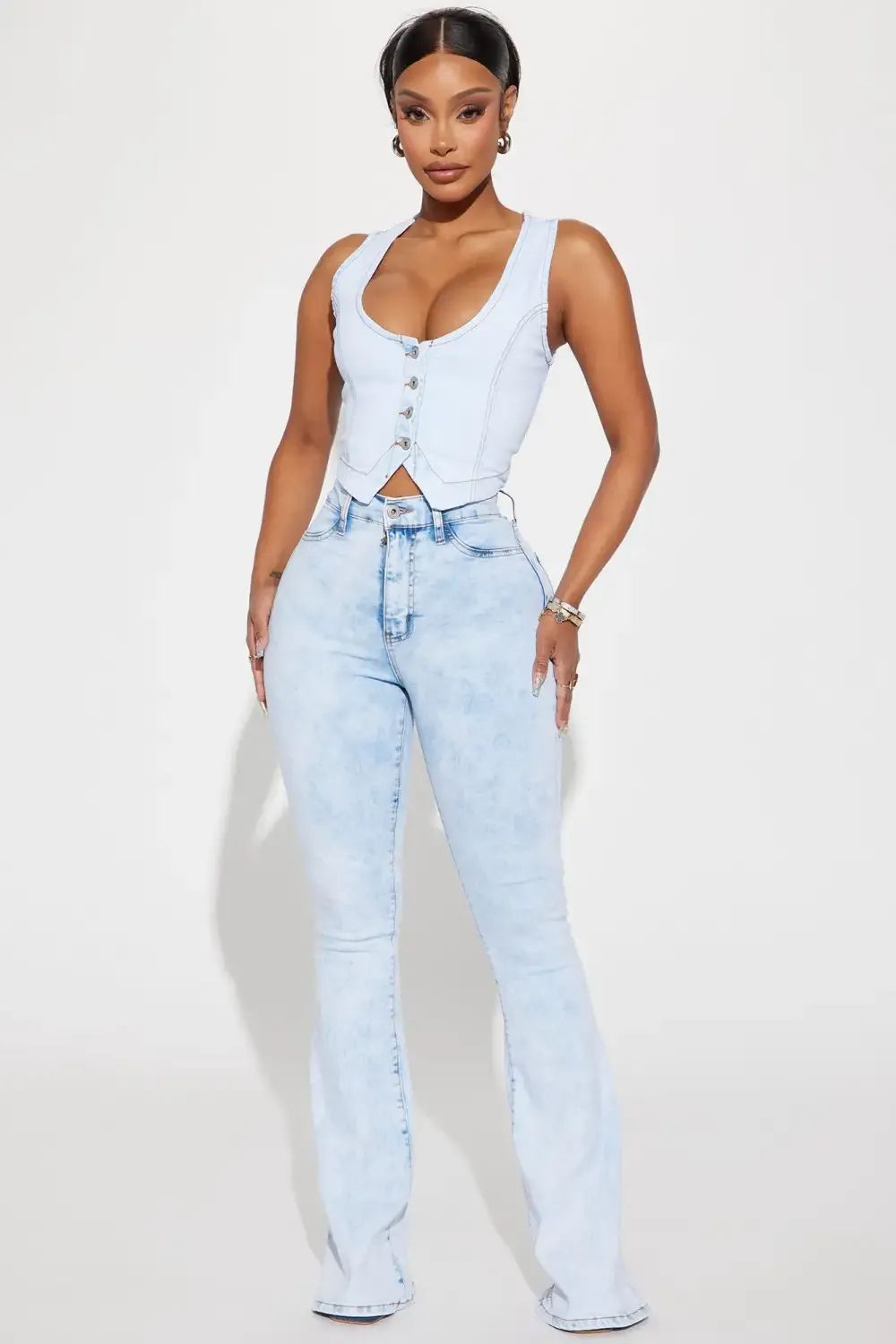 Walk The Walk High Rise Flare Jeans - Bleach Blue Wash