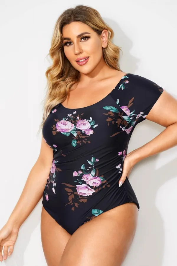 Green Check Modest Elastic One Piece Swimsuit