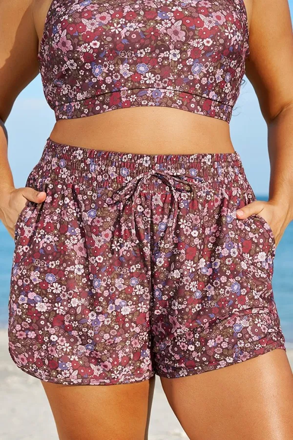 Plus Size Floral Multi Mid Waist Women Shorts