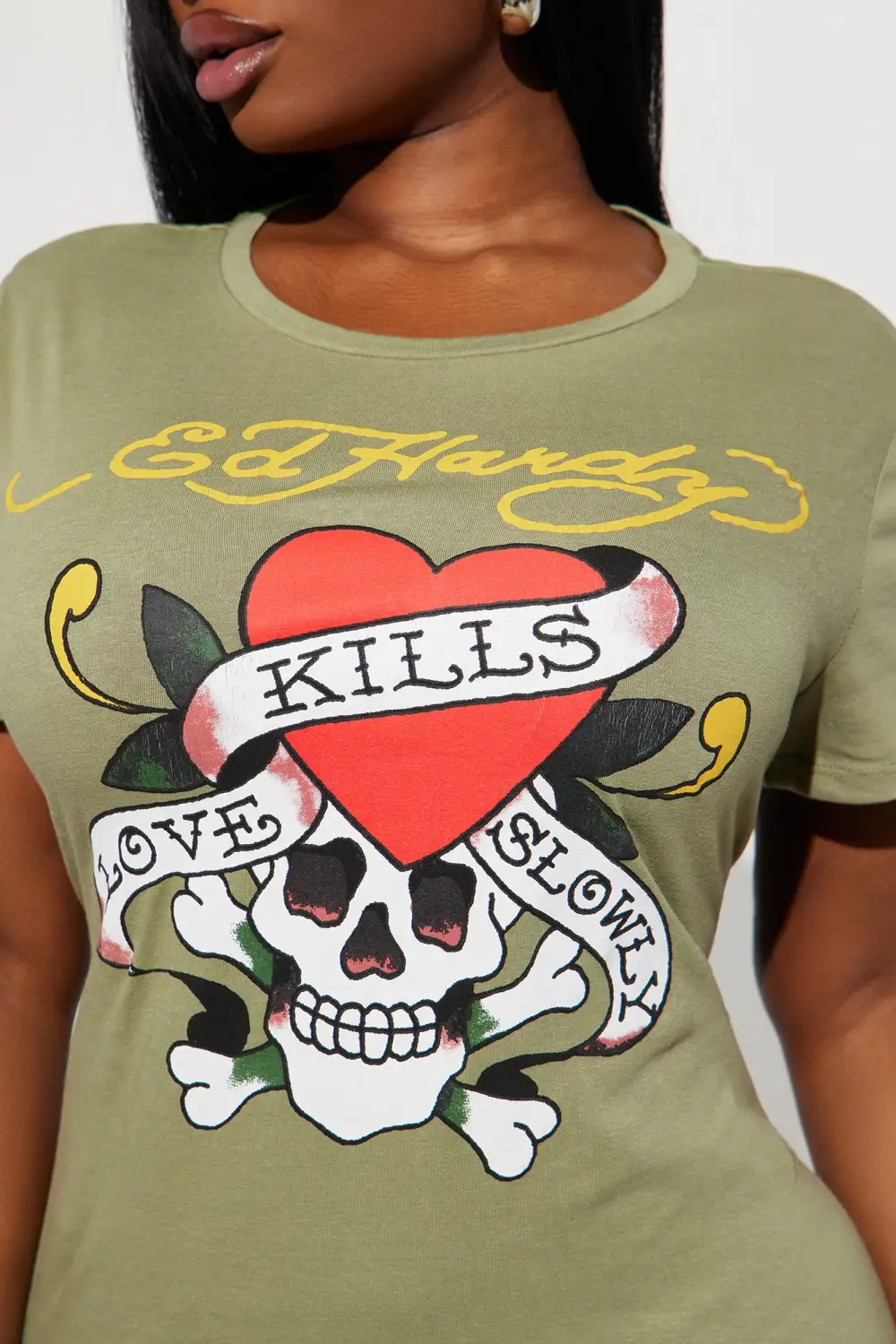 Ed Hardy Skull T Shirt Mini Dress - Olive